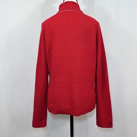 Pendleton full zip leather trim merino wool blend red sweater womens sz S TALL - Picture 3 of 12